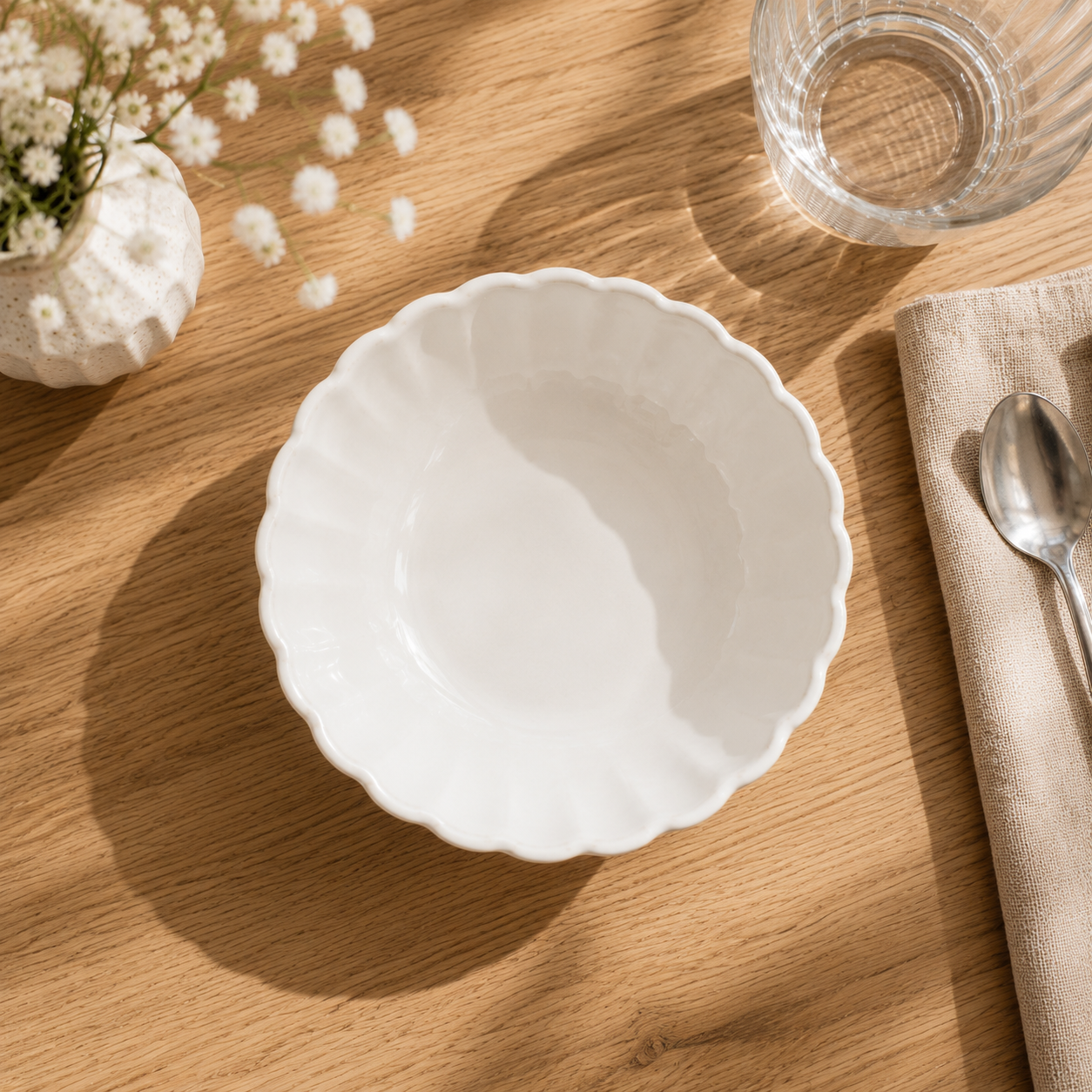 French Perle Scallop White Bowl 17 cm 5