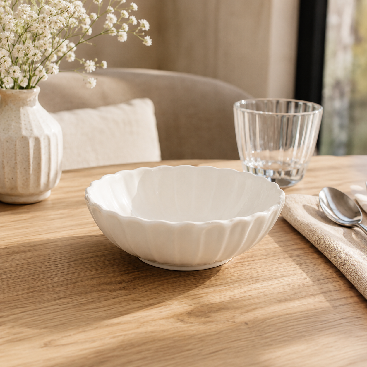 French Perle Scallop White Bowl 17 cm 3