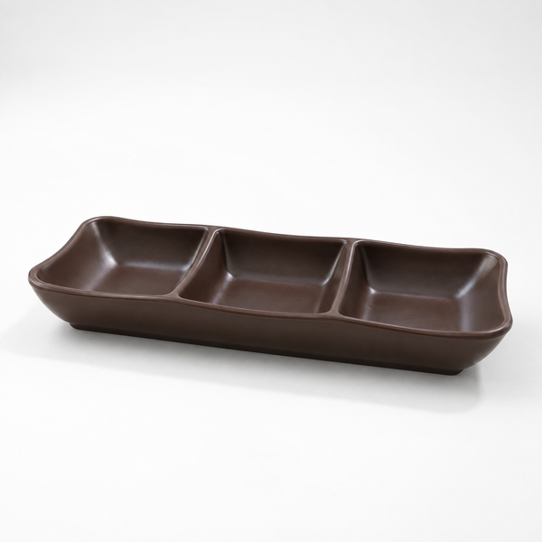 Deep Brown 3-Compartment Sauce Dish