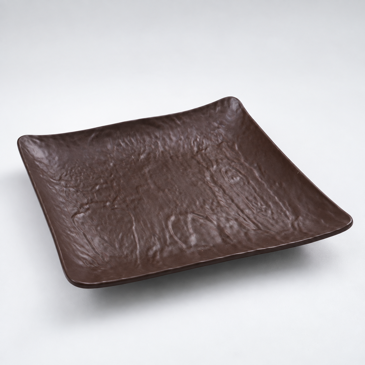 Deep Brown Relief Pattern Square Plate 25.3cm