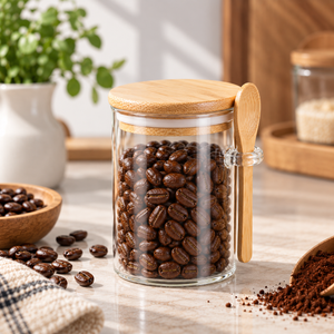 Glass Storage Jar with Bamboo Lid & Spoon 300ml