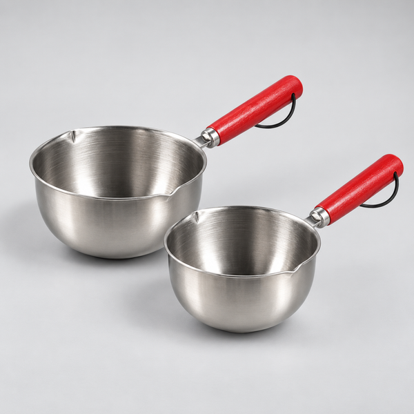 Mini Milk Pan Stainless Steel 410 Dual Pouring Spout with Wooden Handle – 300ml / 400ml