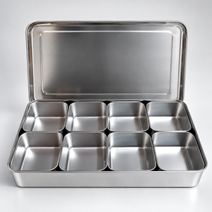 Stainless Steel Seasoning & Ingredients Storage Box – Set of 8 | 43.5 × 29.5 × 7 cm