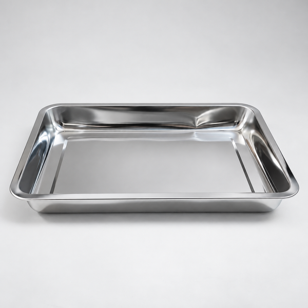 Stainless Steel Deep Rectangular Steam / Grill Tray 40 × 30 cm – Silver