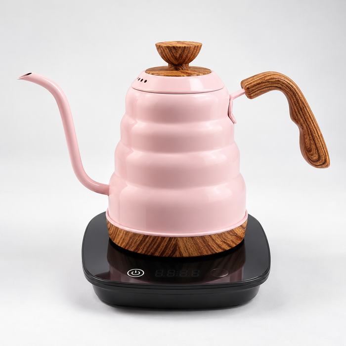 Electric Gooseneck Kettle Set with Wooden Handle 1L – Pink