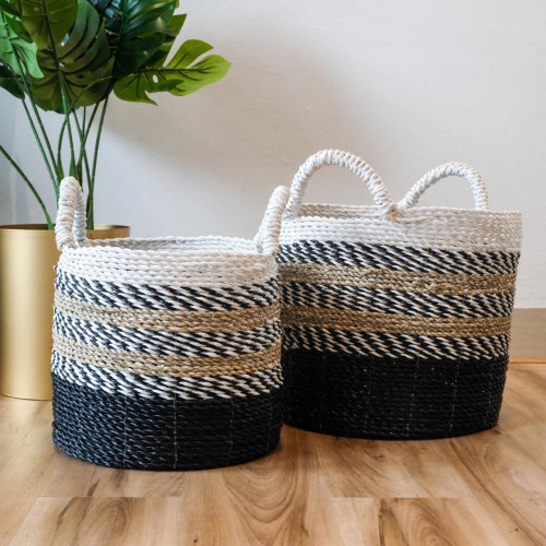 Handwoven Basket Round - Earthy Black