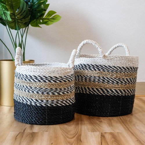 Handwoven Basket Round - Earthy Black