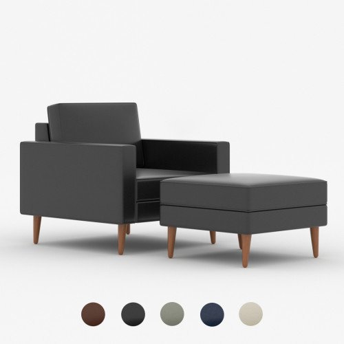 Mavis Leather Single Seater Sofa Set + Ottoman