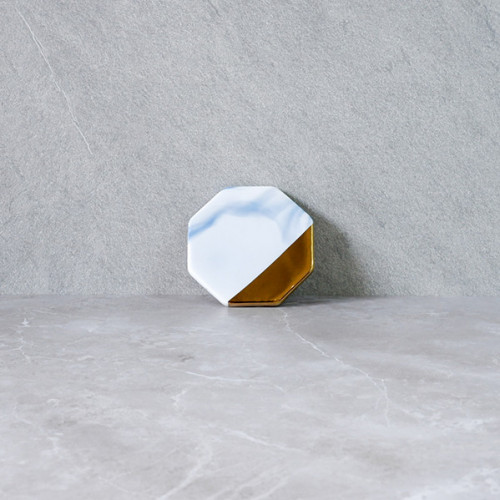 Chic Gold & Blue Coaster Octagon 9cm 4