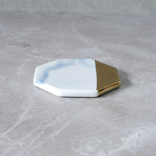 Chic Gold & Blue Coaster Octagon 9cm 6