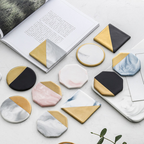 Chic Gold & White Coaster Octagon 9cm 9