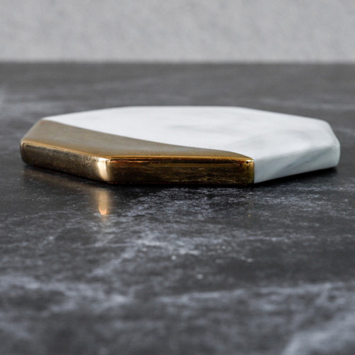 Chic Gold & White Coaster Octagon 9cm