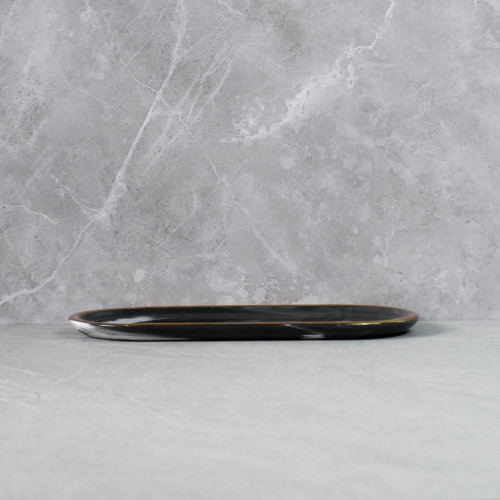 Gold-Rimmed Oval Display Tray Black
