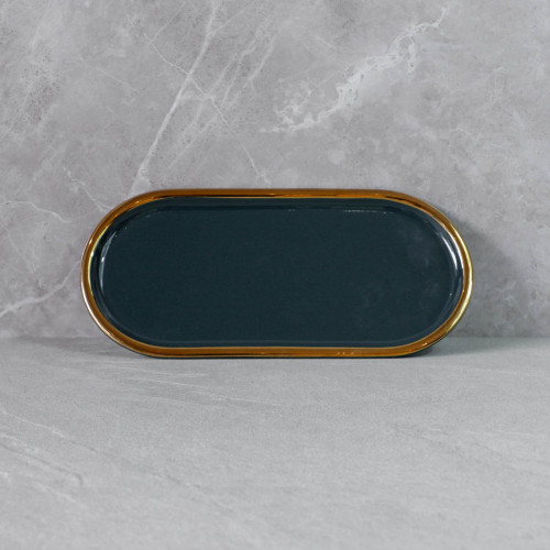 Gold-Rimmed Oval Display Tray Green