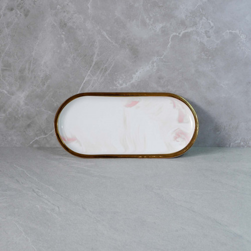 Gold-Rimmed Oval Display Tray Pink