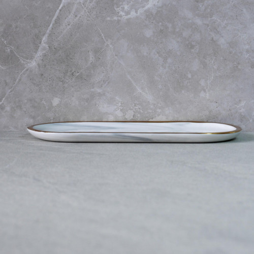 Gold-Rimmed Oval Display Tray White
