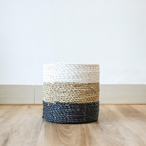 Handwoven Basket Round - Black & White
