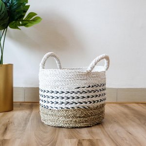 Handwoven Basket Round - Blue Accent