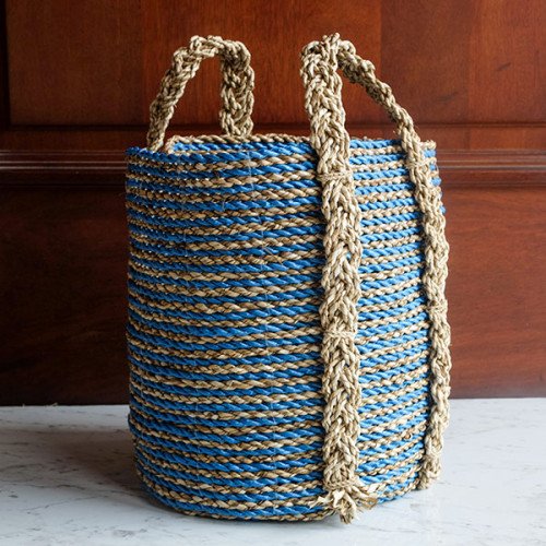 Handwoven Basket Round - Blue & Tan