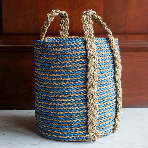 Handwoven Basket Round - Blue & Tan
