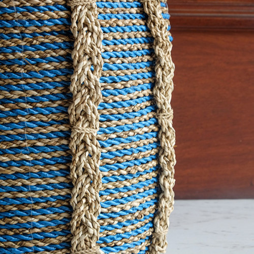 Handwoven Basket Round - Blue & Tan 3