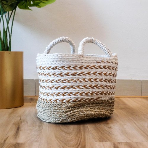Handwoven Basket Round - Brown Accent