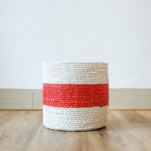 Handwoven Basket Round - Red & White