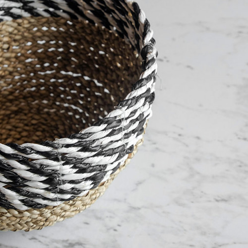 Handwoven Short Basket Round - Black & White