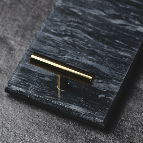 Long Marble Tray Black w/ Handle 29.5cm x 9.5cm