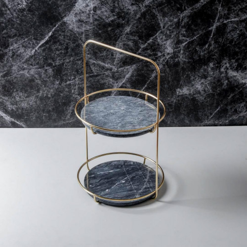 Marble 2 Tier Standing Tray - Black