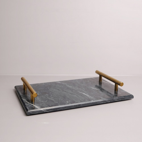 Rectangular Marble Platter Black with Gold Handle 11.6"