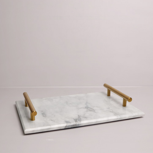 Rectangular Marble Platter Gold Bar Handle 11.6"