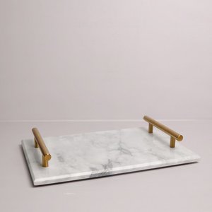 Rectangular Marble Platter Gold Bar Handle 11.6"