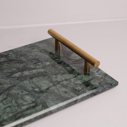 Rectangular Marble Platter Green with Gold Handle 11.6"