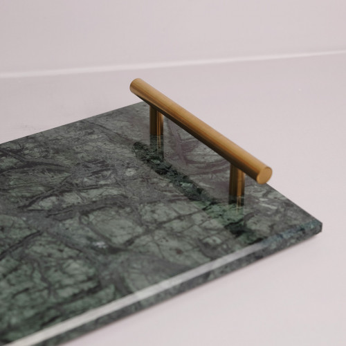 Rectangular Marble Platter Green with Gold Handle 11.6"