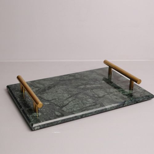 Rectangular Marble Platter Green with Gold Handle 11.6" 3