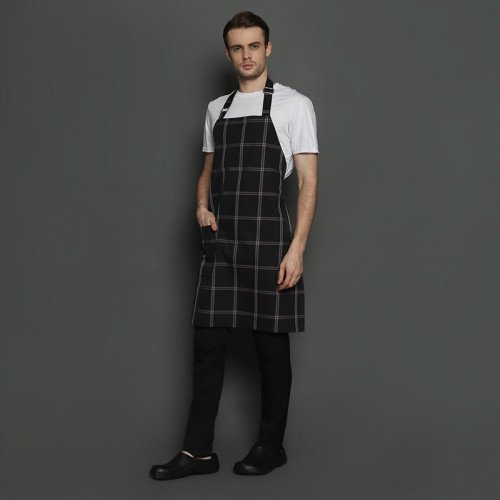 Checkered Full Kitchen Apron Black 3