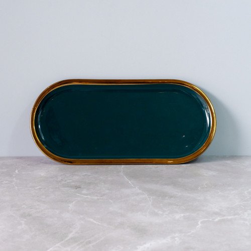 Gold-Rimmed Oval Display Tray Green