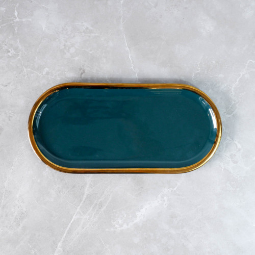 Gold-Rimmed Oval Display Tray White 4