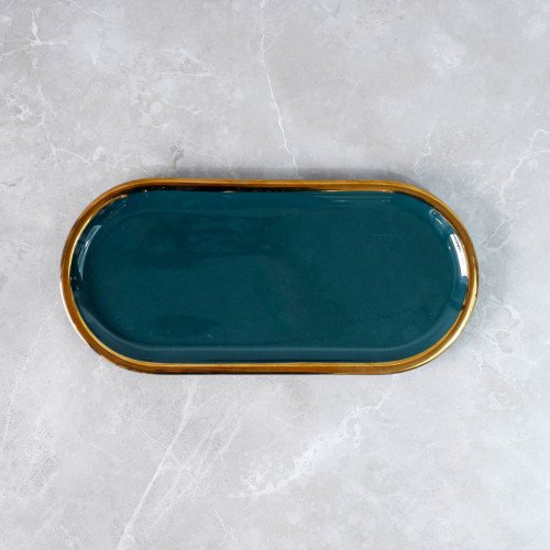 Gold-Rimmed Oval Display Tray Blue 2