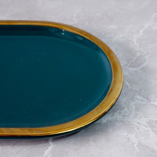 Gold-Rimmed Oval Display Tray Blue 3