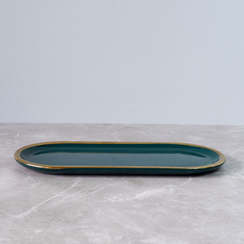 Gold-Rimmed Oval Display Tray White 10