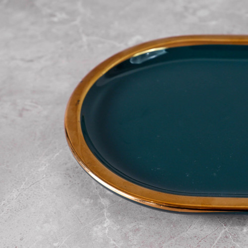 Gold-Rimmed Oval Display Tray White 14