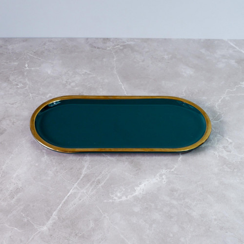 Gold-Rimmed Oval Display Tray White 16