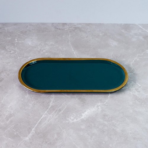 Gold-Rimmed Oval Display Tray White 16
