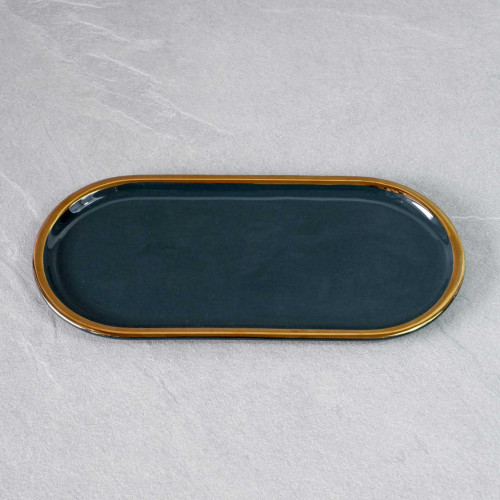 Gold-Rimmed Oval Display Tray White 13