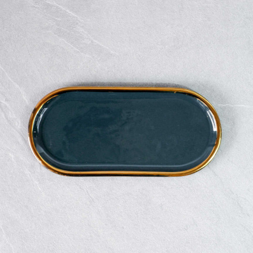 Gold-Rimmed Oval Display Tray White 15