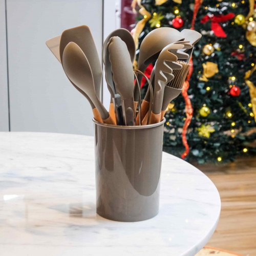 Mellow Brown Silicone Kitchen Utensil Set 13