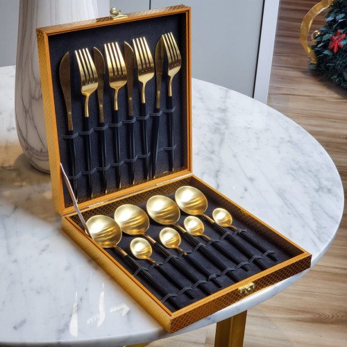 Athens Black 16pcs Cutlery Gift Set
