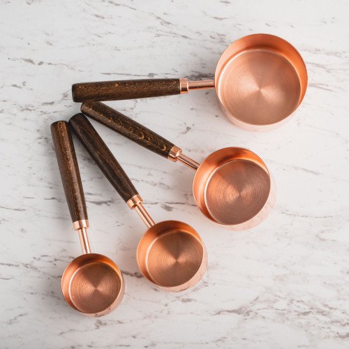 Rose Gold Measuring Cup Set w/ Wooden Handle 6